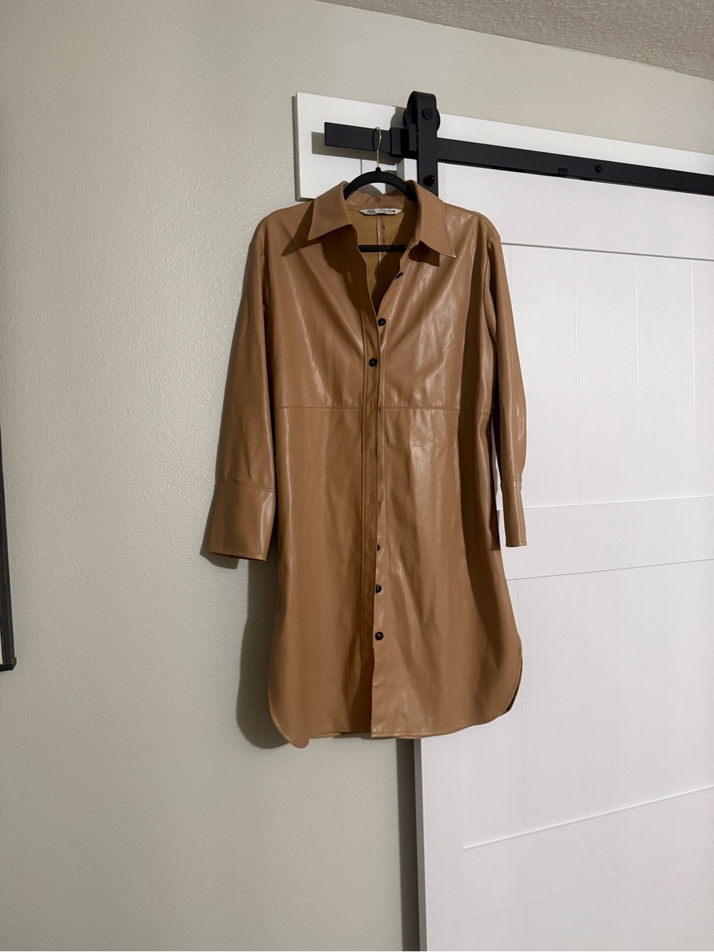 Zara Faux Leather Button-Front Midi Shirt Dress - Picture 2 of 3